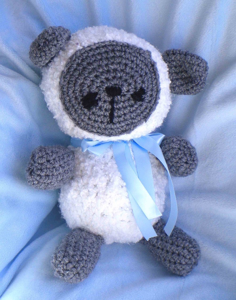 Crocheted Baby Lamb w Satin Ribbon image 0