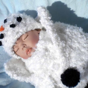 Crocheted Newborn Cocoon Snowman w Matching Hat Scarf Newborn 0 3 mo image 1