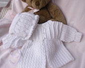 Crocheted Newborn Sweater Bonnet Baby Girl White 0 3mo
