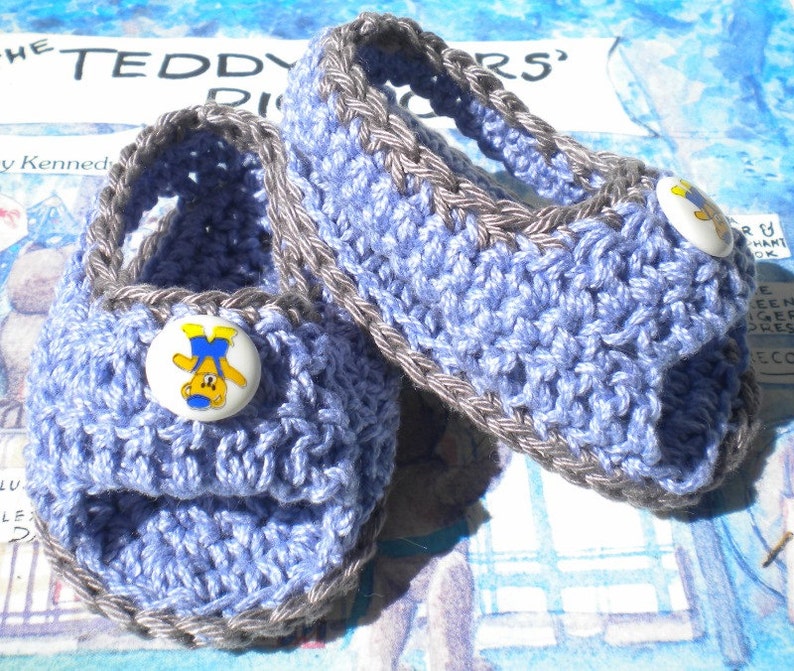 Crocheted Sandals Infant Boy 6 9 mo Blue Cotton Yarn image 3
