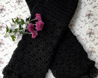 Crocheted Fingerless Gloves Victorian Style Merino Acrylic Blend in Black