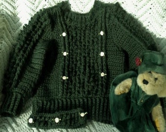 Crocheted Irish Knit Sweater &Headband Deep Sage Custom Order