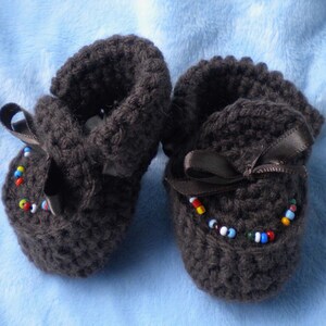 Crocheted Moccasins Newborn 0 3 mo Brown w Hand Beaded Native American Beads image 2