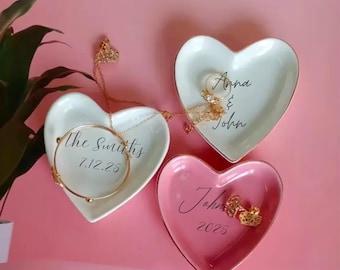 Customized Heart-Shaped Ceramic Ring Dish – Personalized with Your Name or Intials!