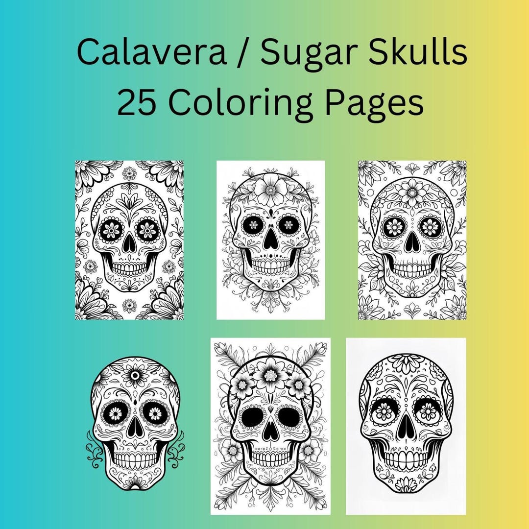 Calavera Sugar Skull Coloring Pages Fantasy Art (A4 PDF Download)
