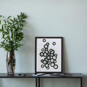 オリジナルペンと鉛筆による抽象画、「無重力」A4サイズ、世界中に送料無料
