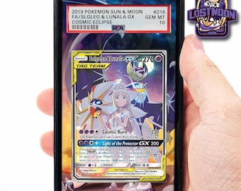 Solgaleo & Lunana GX SAR Extended Art Insert | Graded Card Display Case