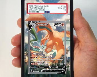 brilliant stars graded cards Charizard V #154 Custom Pokémon Extended Artwork Insert for PSA Slabs Encased in a durable acrylic holder to highlight the vibrant artwork of this fan Charizard V 2022 Pokemon Brilliant
