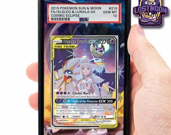 Solgaleo & Lunana GX SAR Extended Art Insert | Graded Card Display Case