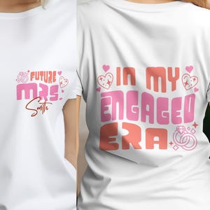 未来の奥様へのカスタムネーム入りシャツ、婚約時代のTシャツ、花嫁の婚約Tシャツ、独身最後のギフト、結婚計画シャツ、婚約者へのギフト