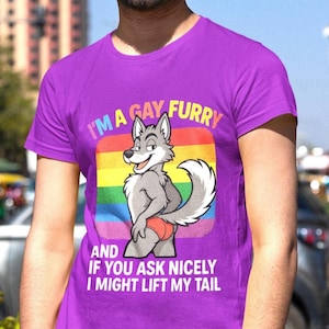 Gay Furry Pride T-Shirt Funny LGBTQ  Shirt I'm a Gay Furry Tee Rainbow Fox Furry Shirt Cute Pride Gift for Furry Fans and Gay funny shirt