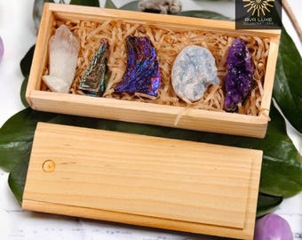 Amethyst & Quartz Crystal Cluster Set: Stress Relief Decor