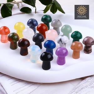 10pcs Mini Natural Crystal Mushroom Figurines for Healing Meditation Garden Home Decor Hand Carved Gemstone for Spiritual Space Gift Set