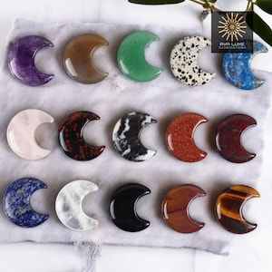 1.5&quot; Mini Crystal Moon Carving Natural Stone Moon for Chakra Healing Home Decor Hand Carved Gemstone Feng Shui for Meditation energy balance