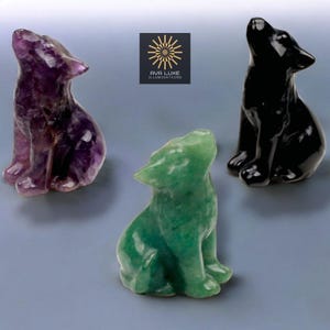 Mini Crystal Wolf Figurine, Hand Carved Gemstone Animal Totem