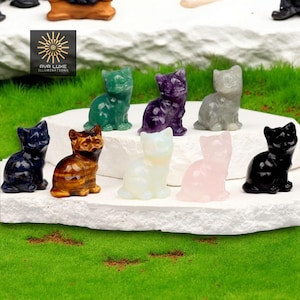 1.5&quot; Mini Crystal Cat  Ornaments Figurine for Chakra Healing Home Decor Hand Carved Gemstone Animal Statue for Spiritual Gift Meditation