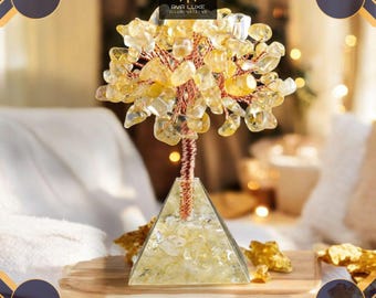 Citrienkristalboom op orgonite-piramidebasis met natuurstenen voor chakrahealing, meditatie, energiebescherming, spiritueel interieurcadeau