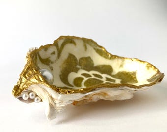 Gilded Muse No3 - Decoupage Oyster Shell Trinket Dish
