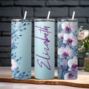 Personalized Orchid Tumbler: Floral Stainless Steel Travel Cup