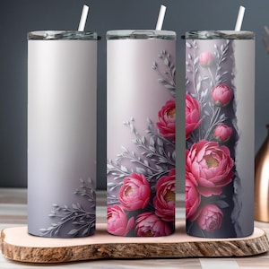 Peony Tumbler: Stainless Steel Floral Travel Cup with Straw