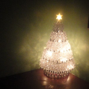 White Beaded Tree with White Lights image 1