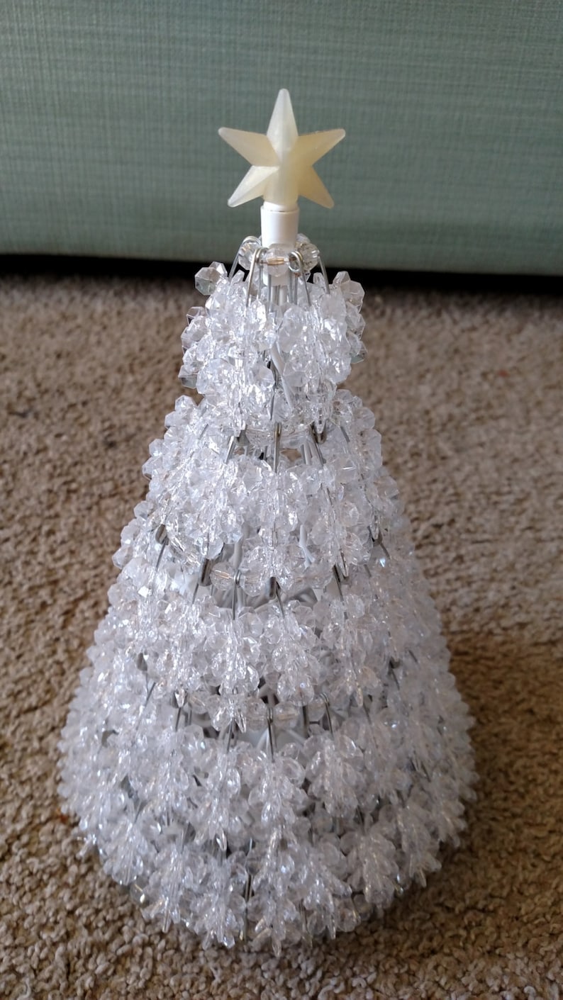 White Beaded Tree with White Lights image 3