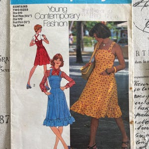 May include: A vintage Simplicity sewing pattern for young contemporary fashion. The pattern includes two sizes, 9/10 and 11/12, with bust measurements of 78cm and 81cm. The cover is blue and white, with the text "Simplicity" at the top.