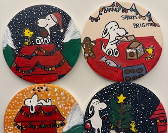 Set of 4 Snoopy Christmas Coasters