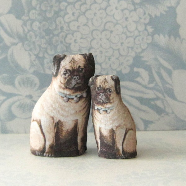 Dollhouse Miniature*Pug & Puppy Cloth Doll*1:12*room decor*dog*handmade