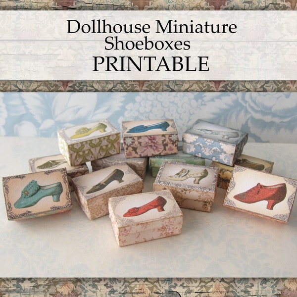 Dollhouse Miniature Shoeboxes PRINTABLE shoebox shoe box 1:12 digital download