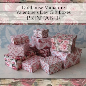 Puppenhaus Miniatur Valentinstag Geschenkboxen DRUCKBAR rosa weiß rot Urlaub 1:12 digitaler Download