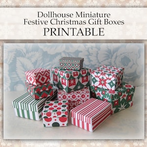 Puppenhaus Miniature Gift Boxes DRUCKBARE festliche Weihnachten Urlaub Dekor 1:12 digitaler Download Geschenkbox Dekorationen Geschenkbox