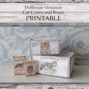Puppenhaus Miniatur DRUCKBARE Katzenkisten Cottage Bauernhaus Dekor 1:12 Maßstab digitaler Download Roombox Mini Box DIY Basteln