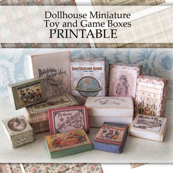 Dollhouse Miniature Toy and Game Boxes PRINTABLE Christmas Gift Store 1:12 digital download