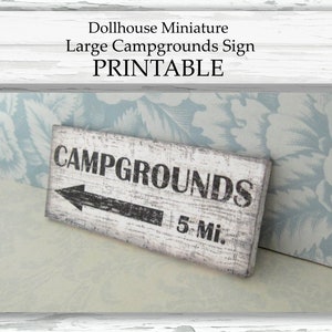 Dollhouse Miniature PRINTABLE Large Campgrounds Sign Wall Art Cottage Cabin Home Decor 1:12 scale digital download DIY Craft