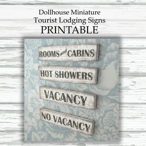 Dollhouse Miniature PRINTABLE Large Tourist Lodging Signs Wall Art Cottage Cabin Motel Home Decor 1:12 scale digital download DIY Craft