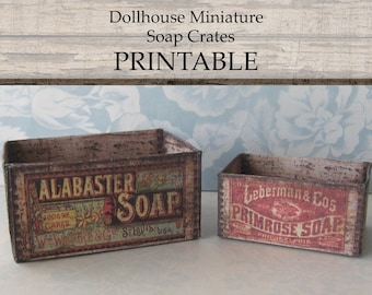 Dollhouse Miniature PRINTABLE Soap Crates Rustic Farmhouse Kitchen Bathroom Laundry Room Home Decor 1:12 scale digital download DIY Craft