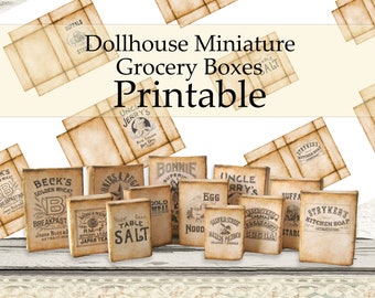 Dollhouse Miniature Grocery Boxes PRINTABLE Mini Kitchen General Store 1:12 digital download
