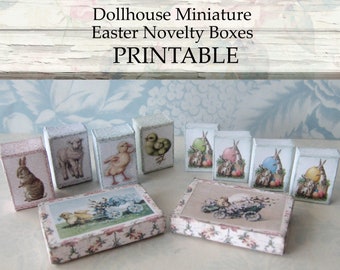 Miniatures de Pâques pour maison de poupée imprimables Mini boîte de fantaisie pour les fêtes, magasin général, téléchargement numérique à l'échelle 1:12, bricolage printanier