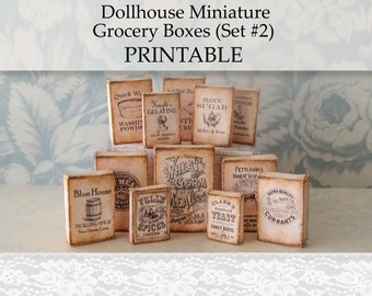 Dollhouse Miniature PRINTABLE Grocery Boxes Set #2 Mini Cottage Rustic Kitchen General Store Decor 1:12 Scale digital download DIY Craft