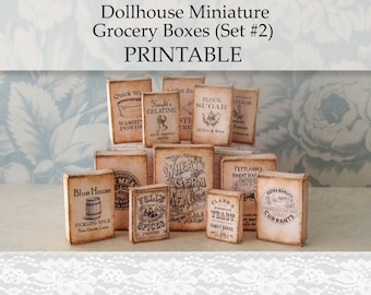 Dollhouse Miniature PRINTABLE Grocery Boxes Set #2 Mini Cottage Rustic Kitchen General Store Decor 1:12 Scale digital download DIY Craft