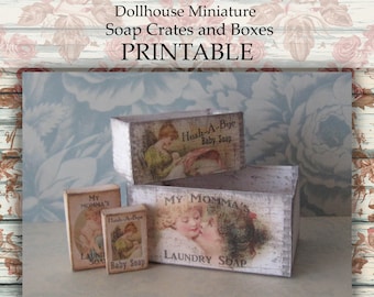 Dollhouse Miniature PRINTABLE Crates Cottage Farmhouse Laundry Bathroom Decor 1:12 scale digital download Soap Box DIY Craft Mothers Day