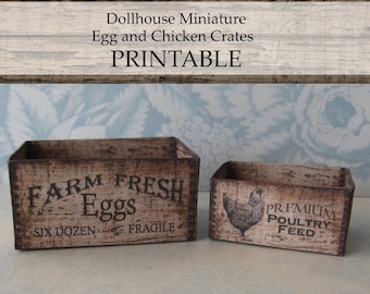 Dollhouse Miniature Crates PRINTABLE Eggs Chicken Design Rustic Farmhouse Home Decor 1:12 scale digital download DIY Craft