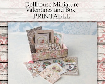 Miniaturowy domek dla lalek Walentynki Karty Pudełko Papier do rękodzieła świątecznego 1:12 pobieranie cyfrowe