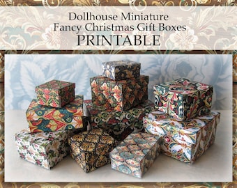 Dollhouse Miniature Christmas Gift Boxes PRINTABLE fancy holiday 1:12 digital download