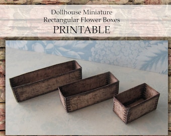 Jardinière de jardinière rectangulaire imprimable pour maison de poupée, décoration d'intérieur rustique à l'échelle 1:12 en téléchargement numérique pour maison de poupée, bricolage