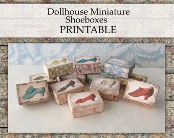 Dollhouse Miniature Shoeboxes PRINTABLE shoebox shoe box 1:12 digital download
