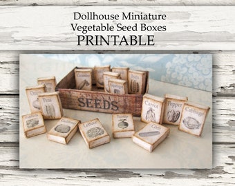 Dollhouse Miniature Vegetable Seed Boxes PRINTABLE Garden Shed Greenhouse crate 1:12 digital download