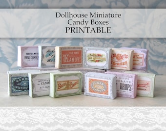 Dollhouse Miniature PRINTABLE Candy Boxes Grocery General Store Sweet Shop Decor 1:12 Scale digital download Holiday Box DIY Craft