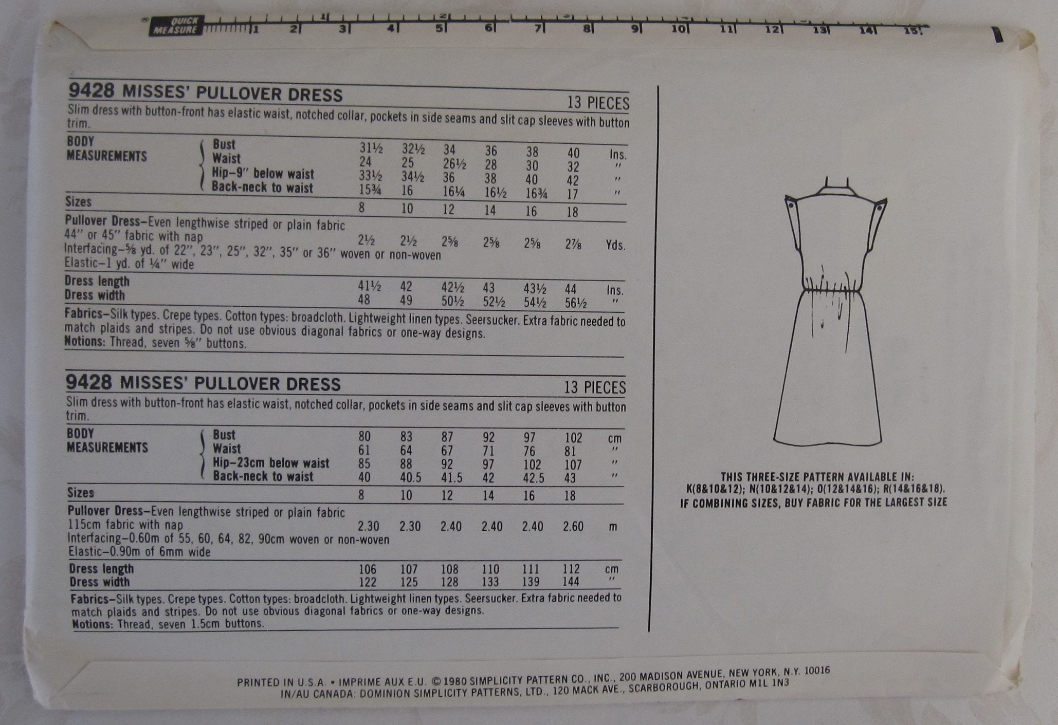 Vintage Dress Sewing Pattern UNCUT Simplicity 9428 Sizes 8-12 - Etsy